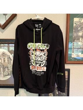 Kill Crew Hoodie Mens Medium Sweatshirt Barbell Tiger Graphic Fleece Pullover